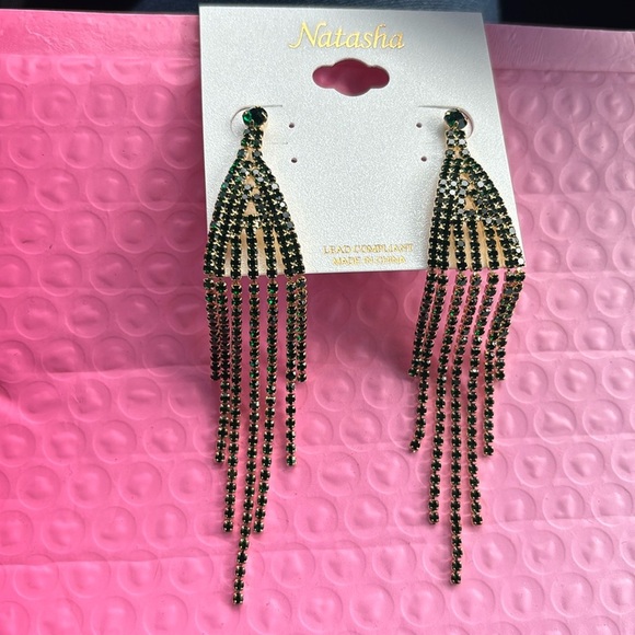 Natasha Couture Emerald Fringe Earrings - Picture 1 of 3